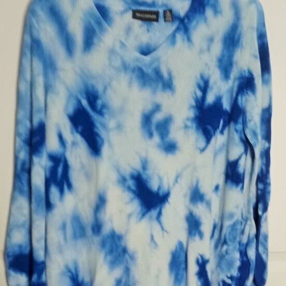 NEW Nina Leonard Round-Neck Pullover Sweater Tye Dye Blue